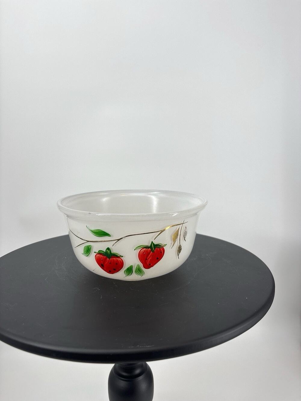 Hand-Painted Bartlett Collins Frosted Glass Bowl With Strawberry Design & Starbu